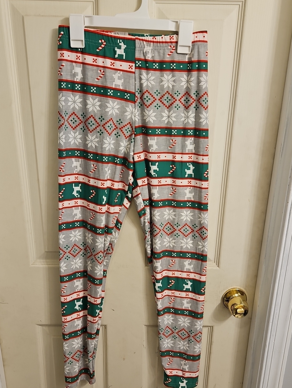 Holiday Candy Cane & Reindeer Pattern Leggings